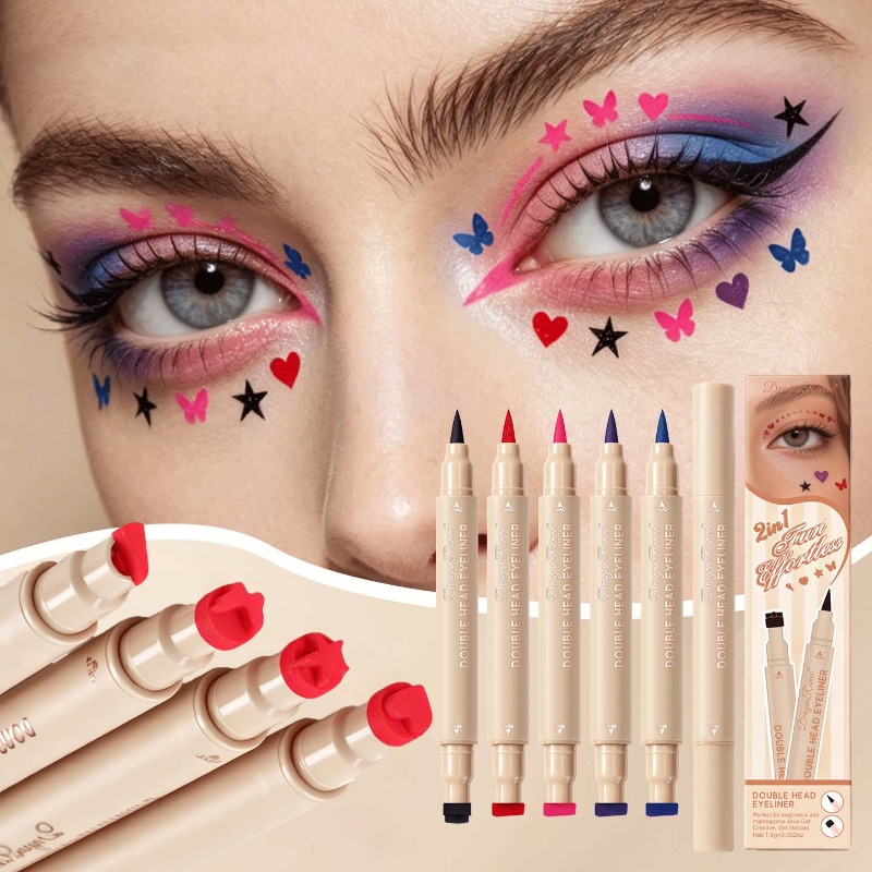 Waterproof Liquid Eyeliner Pen - Double-Ended Stamp Eyeliner Kleurrijke Ster Hart